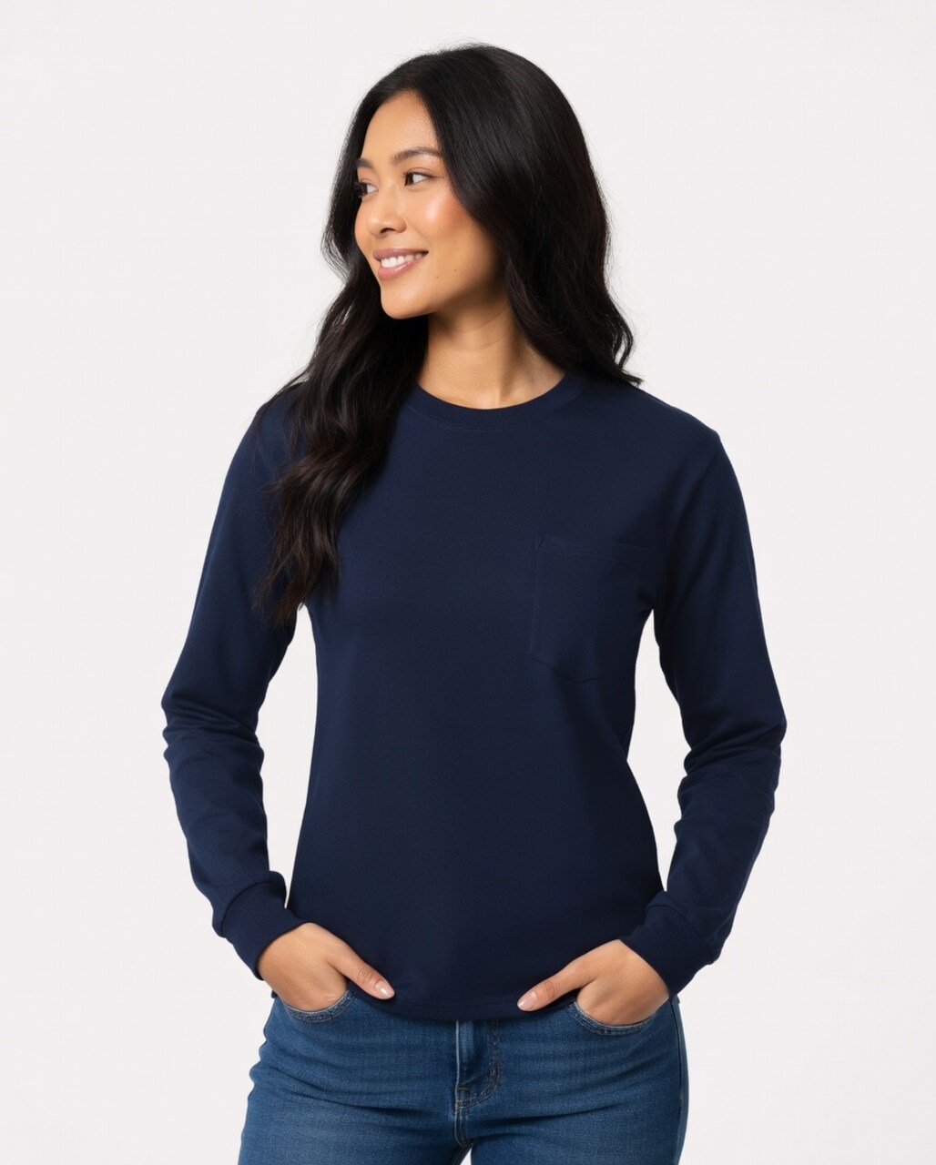 Gildan Ultra Cotton Crewneck Long Sleeve Pocket T-Shirt For Workwear and Custom Printing